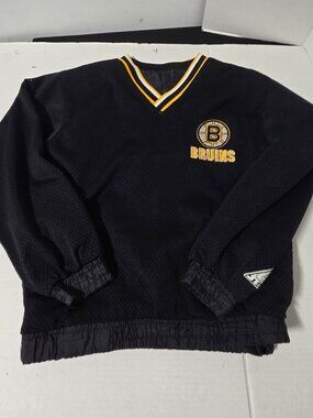 Vintage Boston Bruins Youth Medium Mesh Pullover Jacket NHL Genuine Stuff Black
